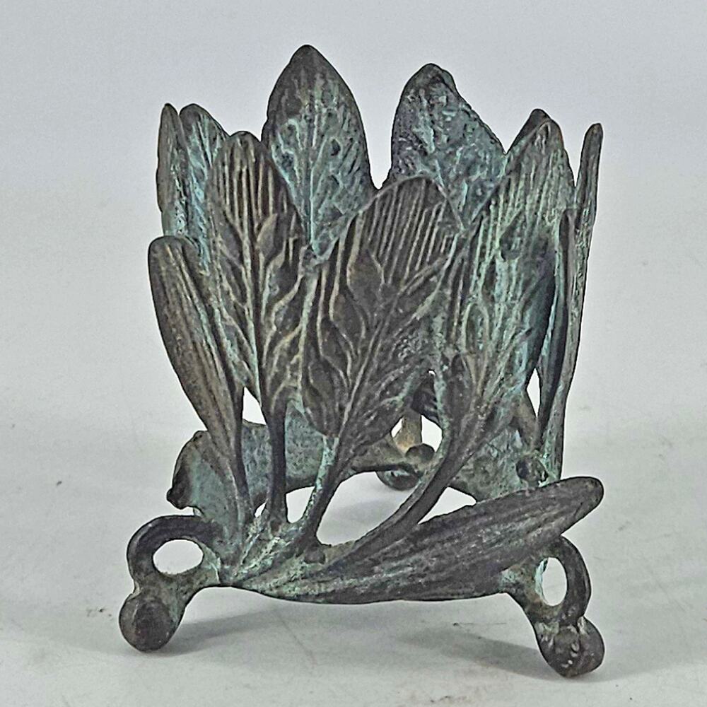 Vintage PIER 1 Aged Bronze Green Patina Metal Flower votive candle holder